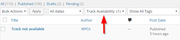 Filter event category - Track availability